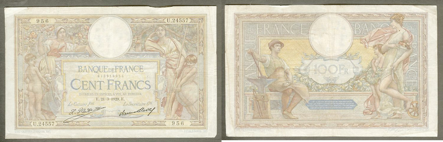 100 Francs LUC OLIVIER MERSON grands cartouches FRANCE 21.3.1929
